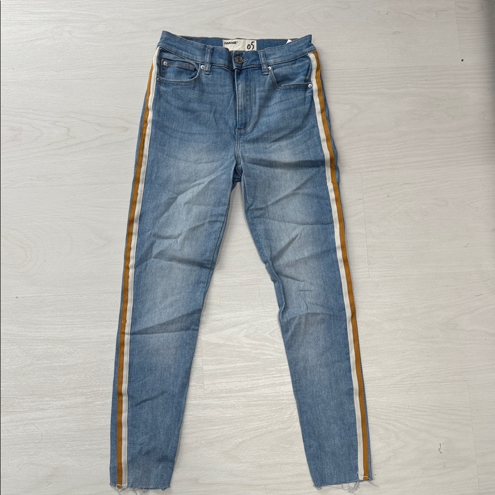 Garage Blue Skinny Jeans with Gold and White Stripes